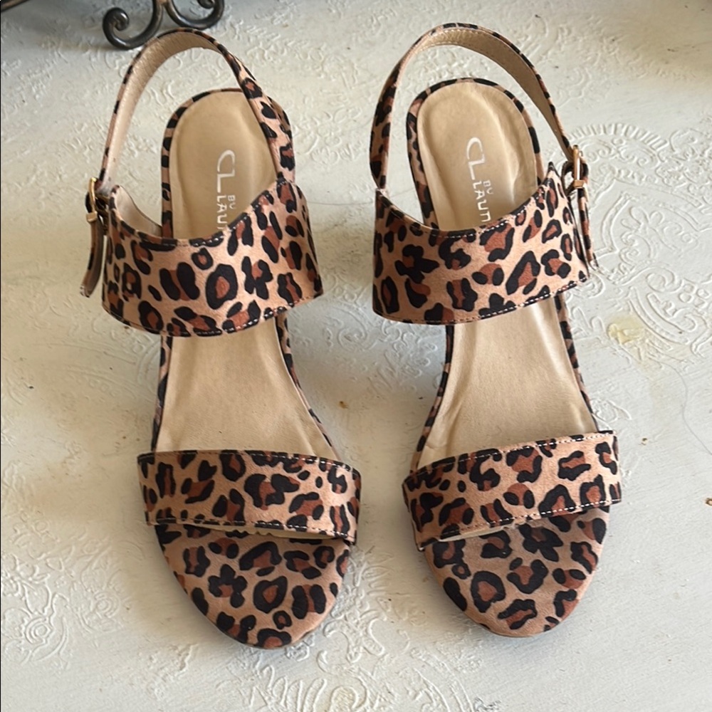 CL by Laundry Brown and Black Sandals with Leopard Print